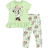 Disney Minnie Mouse Floral Girls Peplum T-Shirt and Leggings Outfit Set Toddler to Big Kid Sizes (2T - 10-12)