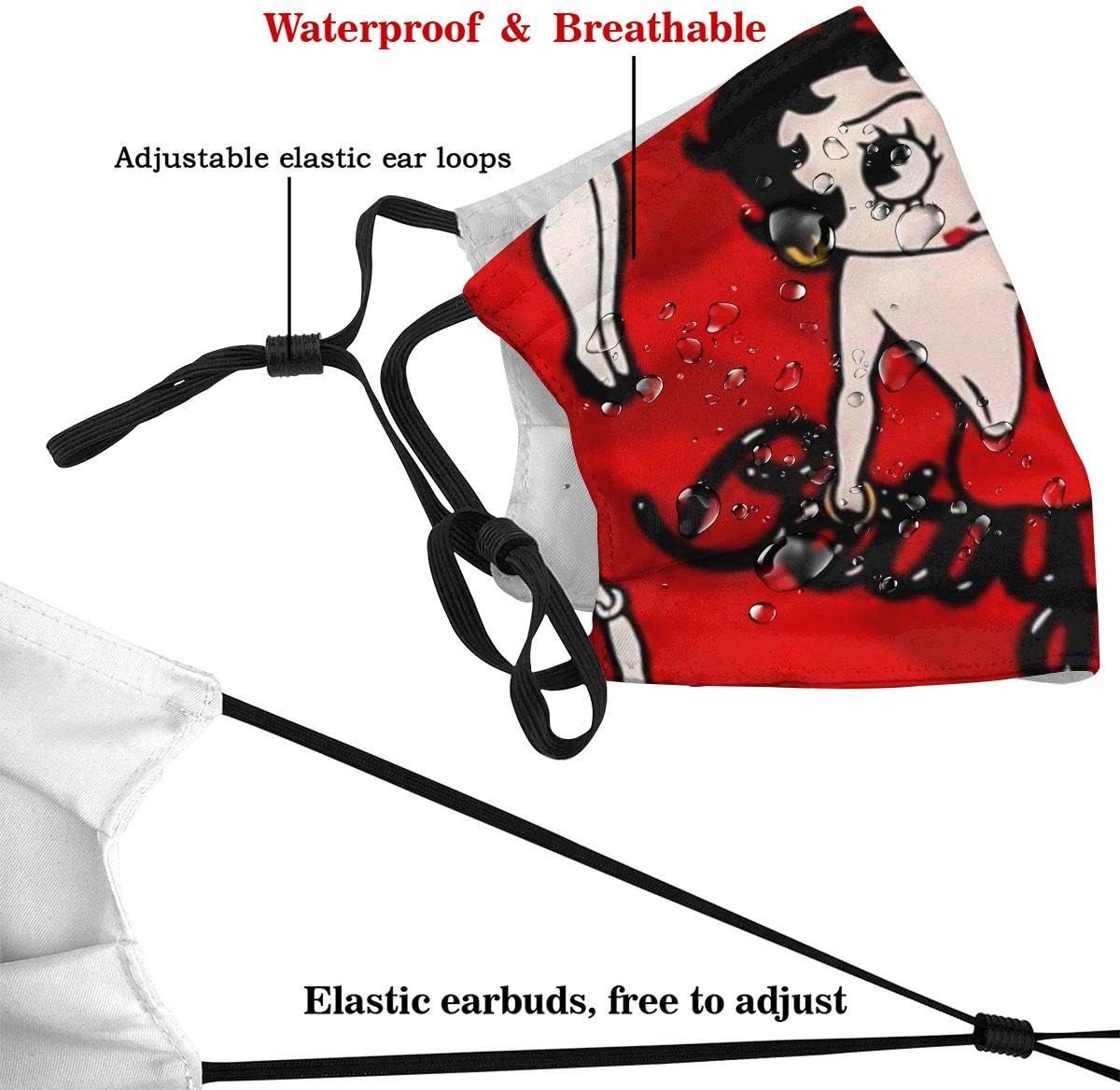 UV Protection Reusable Mouth Guard with Replaceable Filters, Betty Boop Anime Cartoon Dust Pollution Face Guard for Running Cycling with Adjustable Ear Loops - 10 Filter : Sports & Outdoors