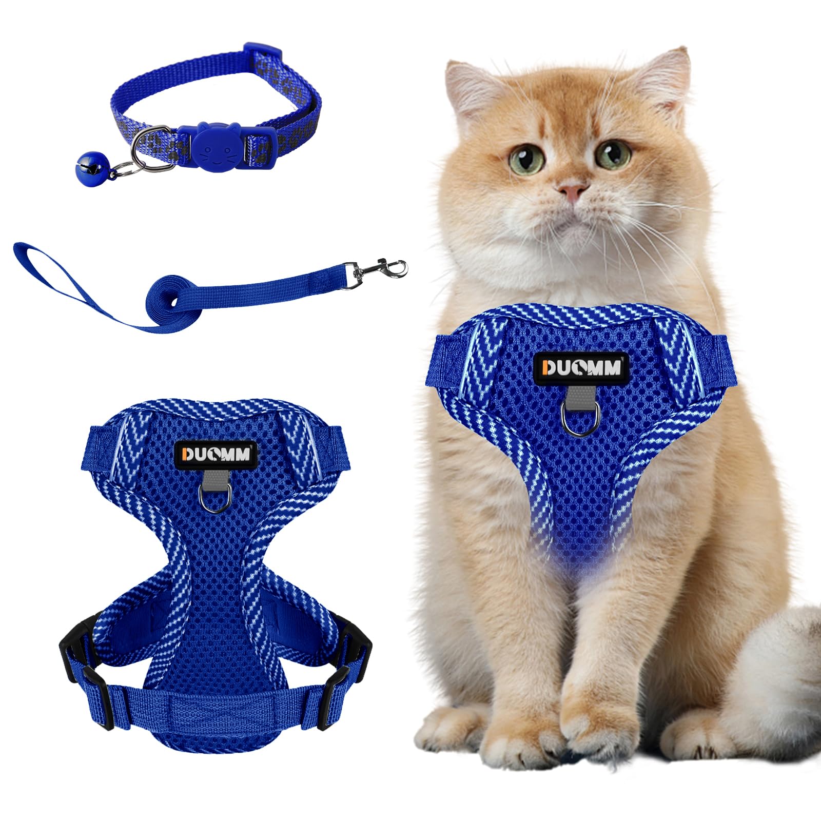 Muecleao Cat Harness and Lead Set, Adjustable Kitten Harness and Lead Set, Cat Harness with Reflective Strips, Escape Proof Cat Vest Harness with Leash Set for Cats Dogs Pets (Dark Blue, M) — image 1