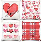 DULEFUN 4pcs Valentines Day Pillow Covers 18 x 18 Inch Love Heart Pillow Cushion Cases for Valentines Day Decor Throw Pillow Covers for Couch Sofa Home