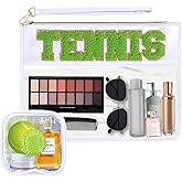 DMJRZTF 2 Pcs Tennis Snack Bags Team Gifts Cosmetic Makeup Bag with Chenille Letter Patch PVC Organizer Purse,Portable Zipper Waterproof Travel Storage Bag for Friends Women Girls