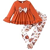 Ayzozuy Toddler Baby Girl Clothes Floral Outfit Ruffle Sleeve Shirt with Headband 3PC Pant Set Fall Clothing for Girl