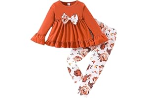 Ayzozuy Toddler Baby Girl Clothes Floral Outfit Ruffle Sleeve Shirt with Headband 3PC Pant Set Fall Clothing for Girl