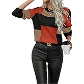 SISKIN Color Block Patchwork Pullover Sweater for Women, Crew Neck Long Sleeve Casual Fall Pullover Sweaters 2025