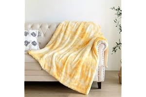 JINGCHENG Super Soft Faux Fur Throw Blanket Premium Sherpa Backing Warm and Cozy Throw Decorative for Bedroom Sofa Floor (Yel