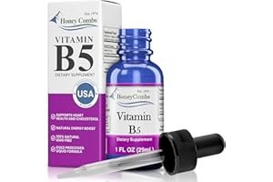 HONEYCOMBS Vitamin B5 Pantothenic Acid Liquid Drops - Made in USA - 500% DV per serving - 36 servings per container - Great for Men, Women, Children - Vegan Liquid Vitamins - Bulk Sizes Also Available