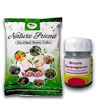 Nature Friend NCOF Ghaziabad Waste decomposer 1 Bottle (30ml Each) with Organic Neem Cake for Plants 0.9 kg for Organic Farming and Gardening