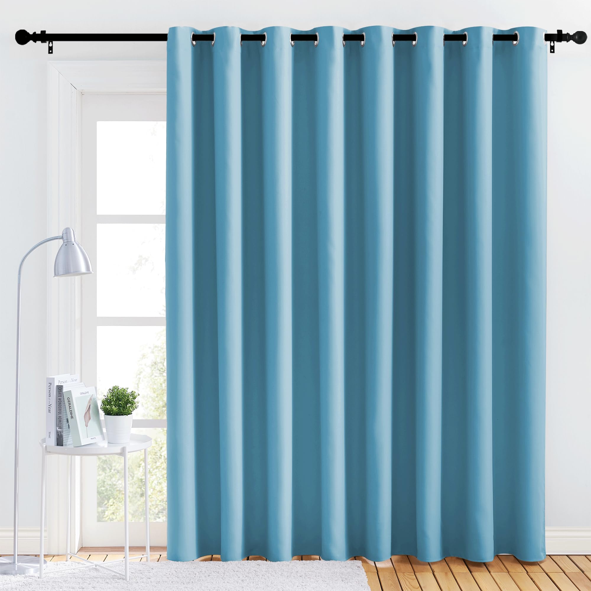 NICETOWN Bedroom Blackout Curtain Panel - (120 inches by 90 inch, Teal Blue, 1 PC) Energy Saving Thermal Insulated Grommet Blackout Drapery for Patio, Room Divider Curtain Image