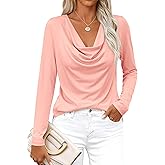 PRETTYGARDEN Womens Spring Tops 2026 Dressy Cowl Neck Long Sleeve Shirts Loose Business Casual Blouses Teacher Tunic Top
