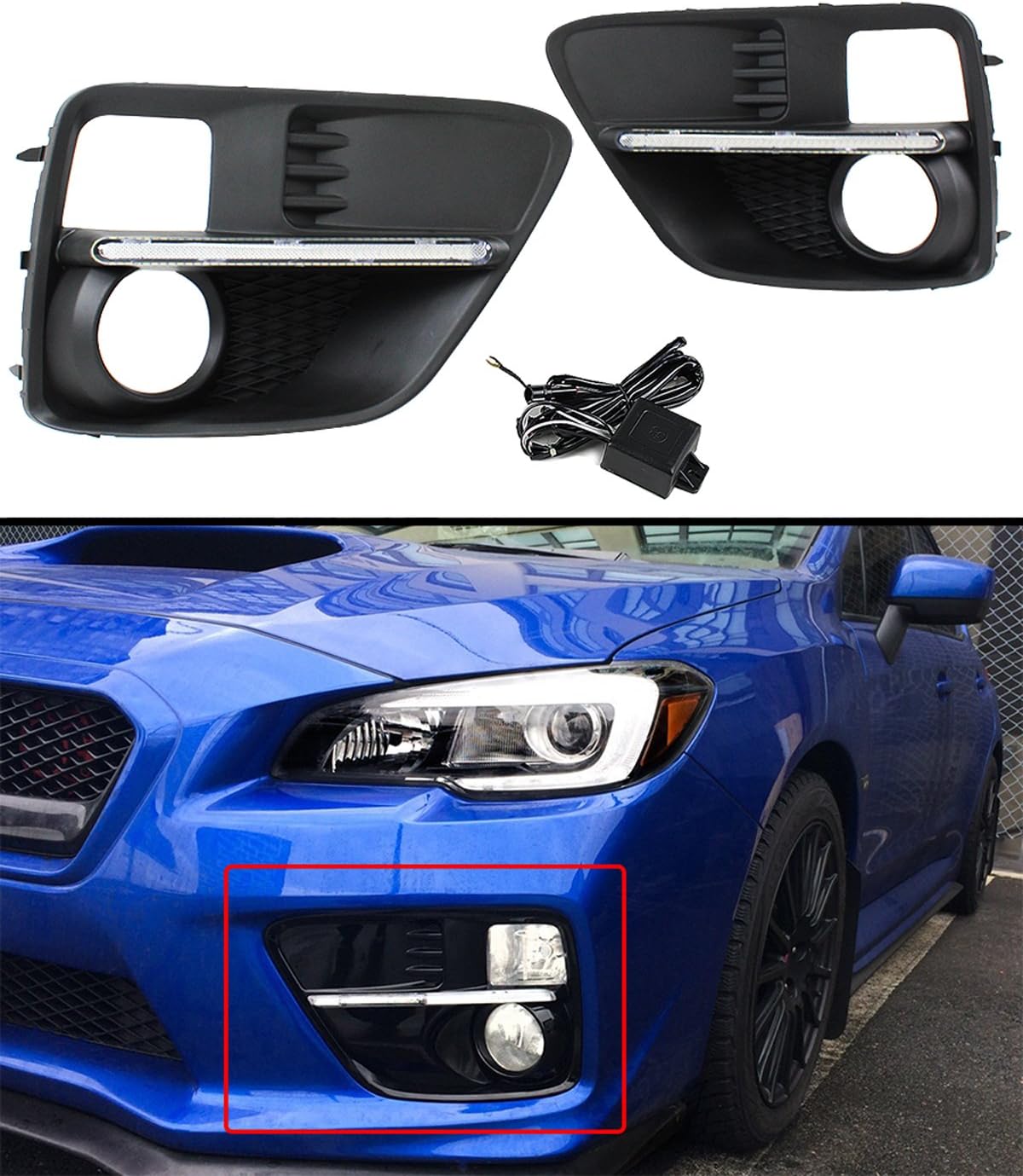 Amazon Com Va Bumper Fog Light Bezel Cover Clear Lens Bright White Led Drl Strip Bar Compatible With For 2015 2017 Subaru Wrx Sti Automotive