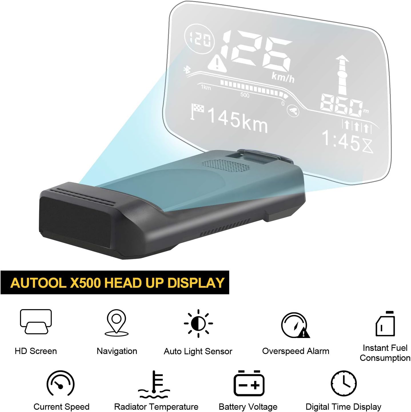 AUTOOL. X500 Car Overhead Video Display, HUD OBD2 Suspended Virtual