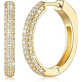 14K Gold Hoop Earrings Gold Earrings For Women Cubic Zirconia Huggie Hoop Earring For Women Sparking 20.3 * 2.9MM