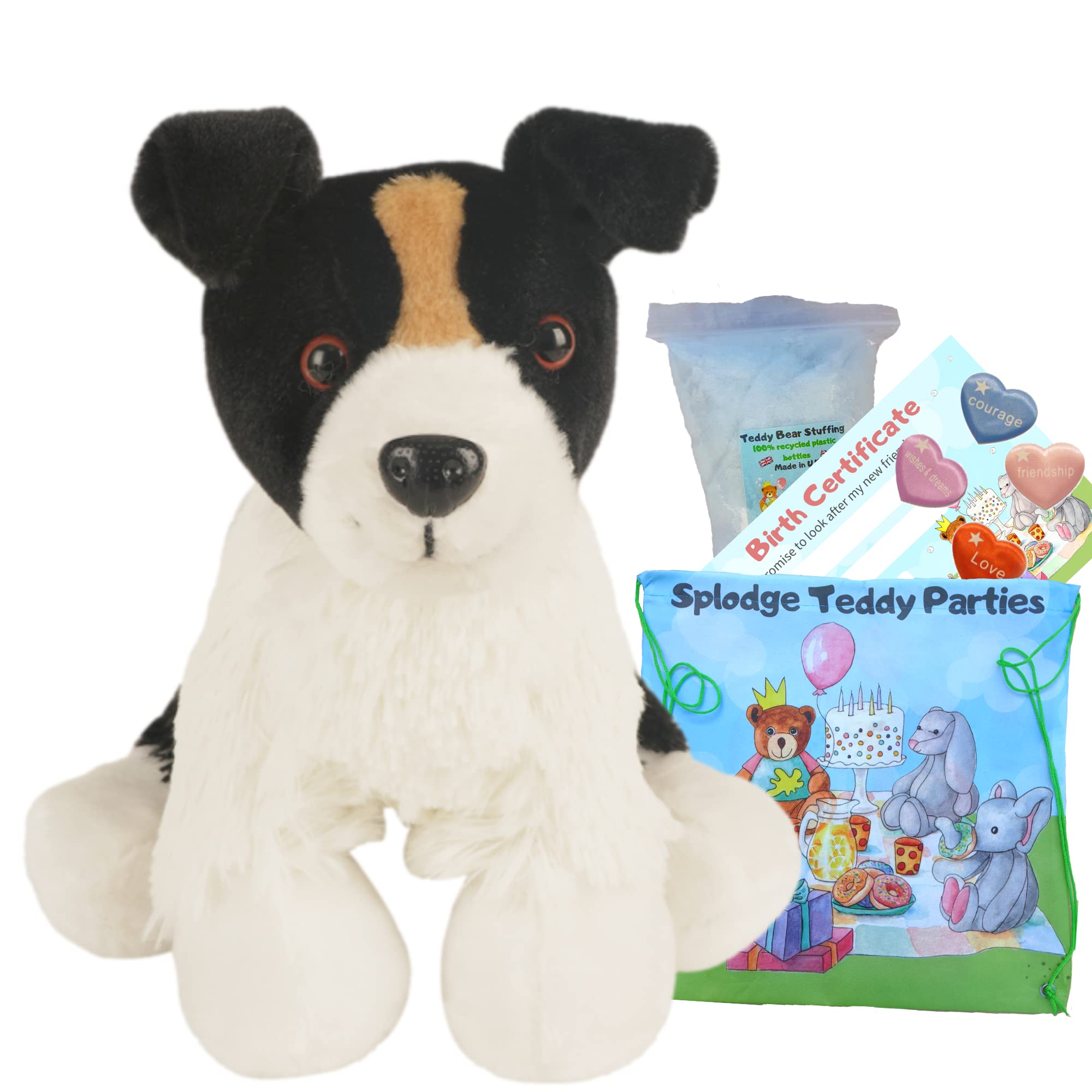 Black and White Terrier Dog - Soft Plush Toy - 16 inch / 40cm - Build your own Teddy Bear Making Kit - no sew