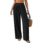 Bsubseach Womens Wide Leg Pants Summer Casual Palazzo Pant Flowy Drawstring High Waist Beach Lounge Trousers with Pocket