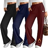Neer 3 Pack Women's Fleece Lined Sweatpants Thermal Workout Baggy Joggers Elastic Wide Leg Lounge Pants with Pockets Winter