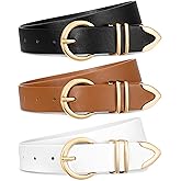 3 Pack Women's Belts for Jeans Dresses Fashion Ladies Skinny Leather Belt with Gold Buckle for Pants