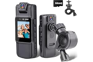 Mini Body Camera with Audio and Video Recording, IR Night Vision,HD 1080P Body Cam with 180° Rotating Lens, 5HR Battery, 64GB