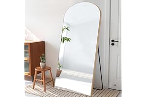 GlasFlength Arched Full Length Mirror, Wooden Thin Fram,71"x32"Full Body Mirror with Stand, Hanging or Leaning Against Wall, Bedroom Mirror, Floor Mirror, Dressing Mirror, Gold