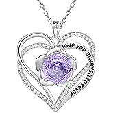 Aurora Tears Birthstone Love Heart Pendant Necklace - 925 Sterling Silver Rose Cut Cubic Zirconia I Love You Necklace Anniversary Birthday Jewelry Gift for Women Wife Mom Daughter