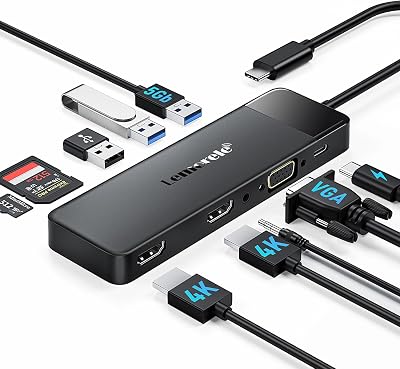 Lemorele 10-in-1 USB C Hub Dock 4K HDMI VGA PD 100W SD/TF 3x USB for HP