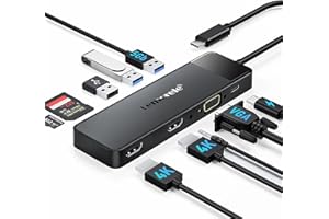 Docking Station USB-C Hub 3 x Display 10 in 1 (2025 Upgrade) Lemorele USB-C Dock with 2 x HDMI Adapter 4K, 3 USB 3.0/2.0, VGA