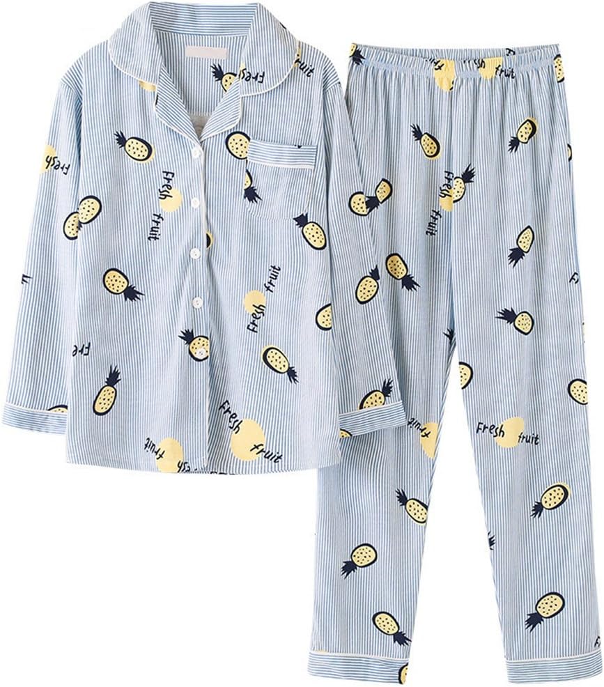 PajamaMax Ladies Pineapple Print Long Sleeves 2-Piece Sleepwear Pajama Set