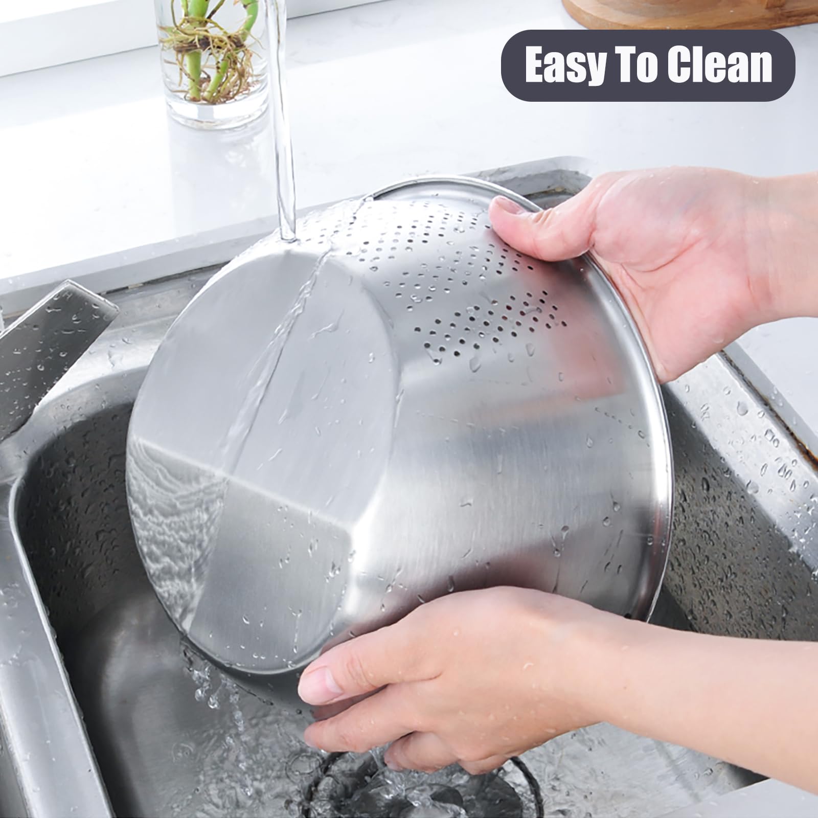 Rice Washer Strainer Bowl, Stainless Steel Quinoa Washing Bowl With Side Drainers Colander for Cleaning Rinsing Fruits, Vegetables, and Beans - Versatile Kitchen Tool