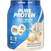 Pure Protein Powder, Whey, High Protein, Low Sugar, Gluten Free, Vanilla Cream, 1.75 lbs