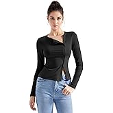 SUUKSESS Women Button Down Ribbed Tops Long Sleeve Trendy Going Out Fitted Modal Shirts for Fall (Black, L)