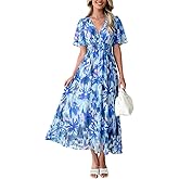 Flessibili Womens V Neck Flutter Sleeve Boho Midi Dress Summer Wedding Guest Beach Party Long Dresses
