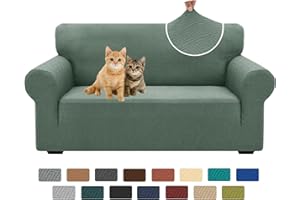XINEAGE New 1 Piece Couch Covers for 2 Cushion (55"-69") Stretch Loveseat Sofa Cover Slipcover Jacquard Universal Furniture Protector with Elastic Bottom for Kids,Dog (Loveseat, Pea Green)