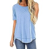 T Shirts for Womens Loose Fit Short Sleeve Casual Tops Cotton Ladies Tshirts Pullover Tees Crew Neck Side Split Tops