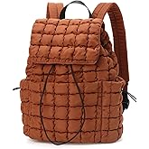 Carfond Quilted Puffer Backpack for Women Lightweight Soft Puffy Drawstring Backpacks Rucksacks Bags for Casual Daypack Travel Hiking Gym, Toffee
