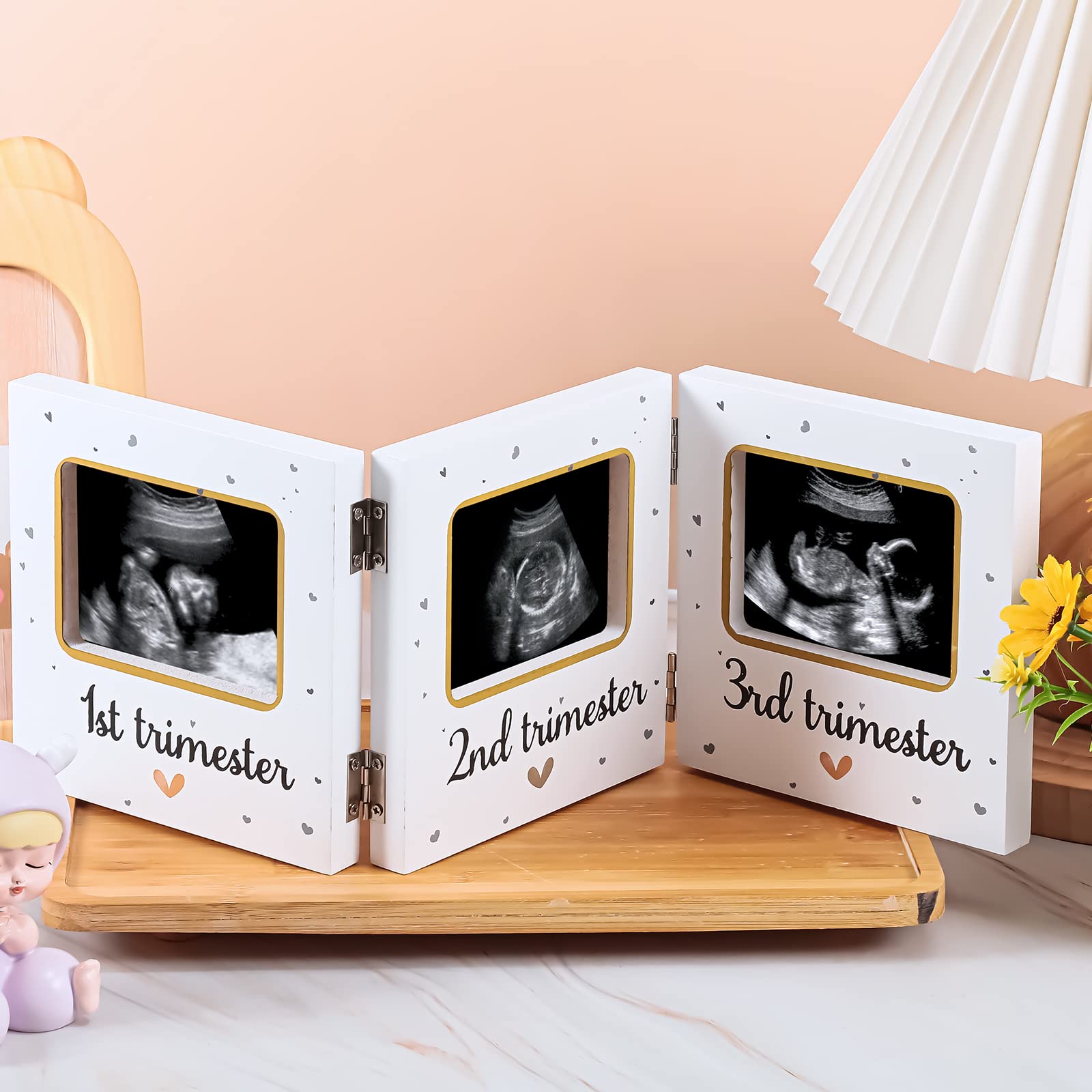 Amyhill Triple Ultrasound Picture Frames, Baby Sonogram Photo Frame Pregnancy Ultrasound Keepsake Frame, Gift for Expecting Parents, Baby Shower Nursery Decor, White
