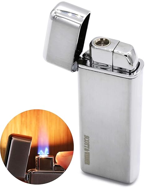 Scott & Webber - Feuerzeug Gas Sturmfeuerzeug Silber 100% Metall mit windfester Jetflamme/Pfeife, Zigarette, Zigarre/Gasfeuer