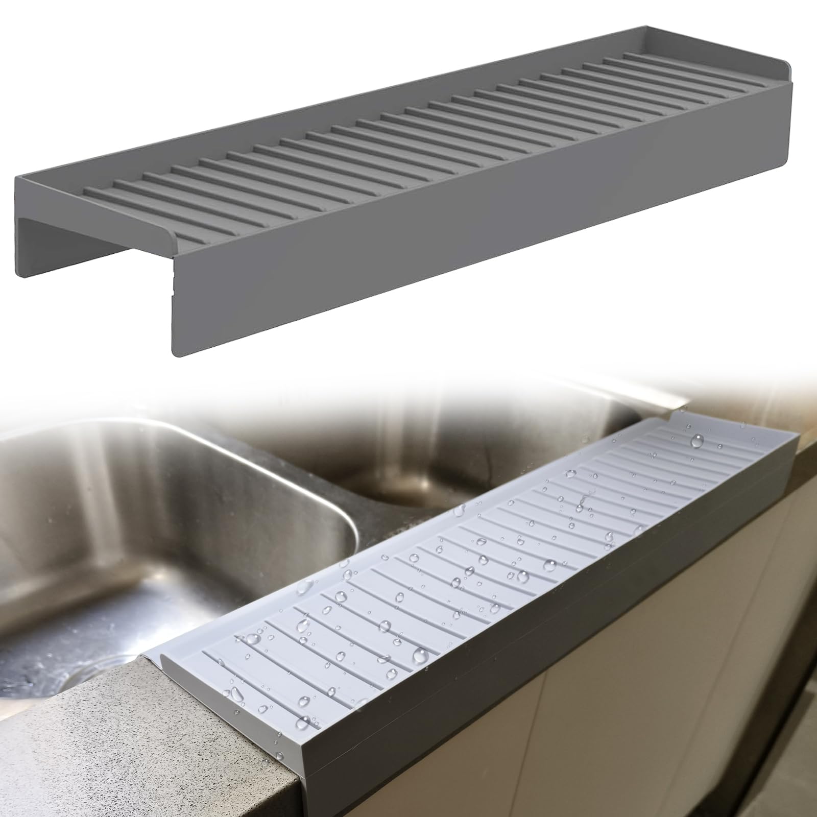Photo 1 of Kitlers Silicone Edge Protectors - Multifunction Sink Accessories, Splash Guard & Draining Mat for Kitchen, Bathroom Sink, Steel, Granite, Quartz (Gray)