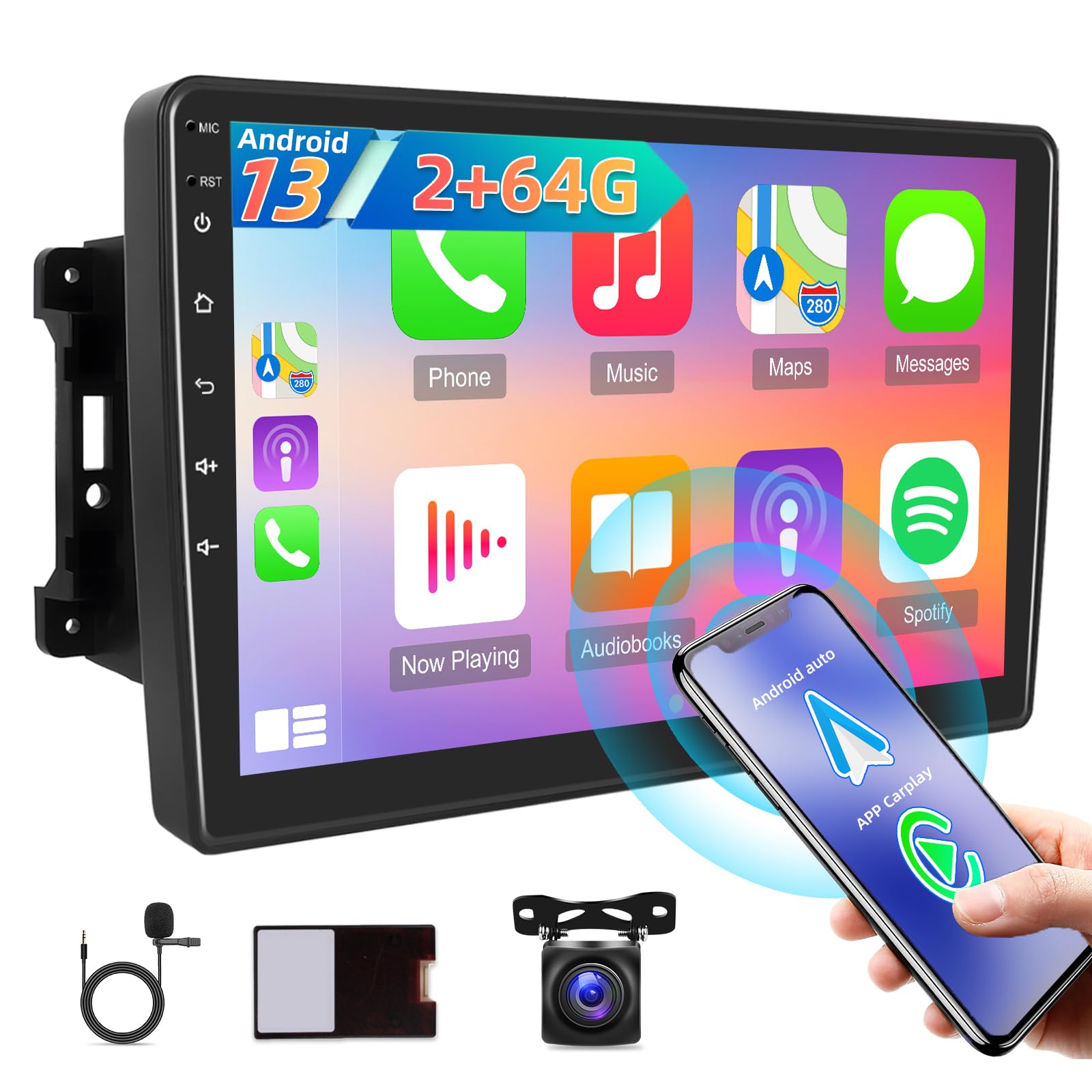 Photo 1 of 2+64G Android 13 Car Radio for Jeep Wrangler/Dodge/Chrysler, 10 inches Touch Screen Stereo, Carplay/Android Auto/GPS Navigation/Bluetooth/SWC+ AHD Backup Camera