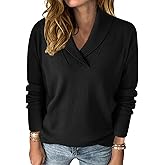 HDLTE Casual V Neck Sweaters for Women – Shawl Collar Long Sleeve Work Sweater Dressy