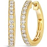 LeVian 1/2 Carat Diamond Hoop Earrings for Women - 14k Yellow Gold Hoops for Her - 0.50 cttw Round Vanilla Diamond Earrings - Hinged Hoop Back