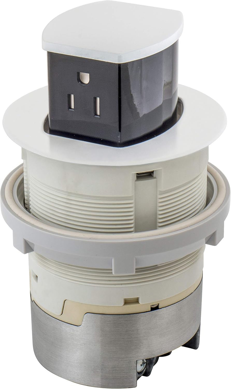 Bryant Electric RCT201W 15A 125V Tamper Resistant Pop-Up Countertop Receptacle Surface Mount, 15 Amp, Powder Coated White - - 