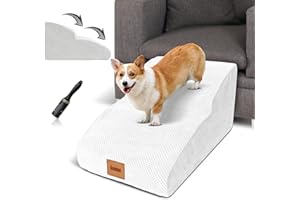 Lesnox Extended Dog Stairs/Steps, 2-Step, 30D Foam Pet Stairs/Steps, Non-Slip, Dog Ramp/Ladder for Couch Sofa, for Small Dogs Cats with Old/Injured/Short-Legged, 11.8" H,Wider Step, White