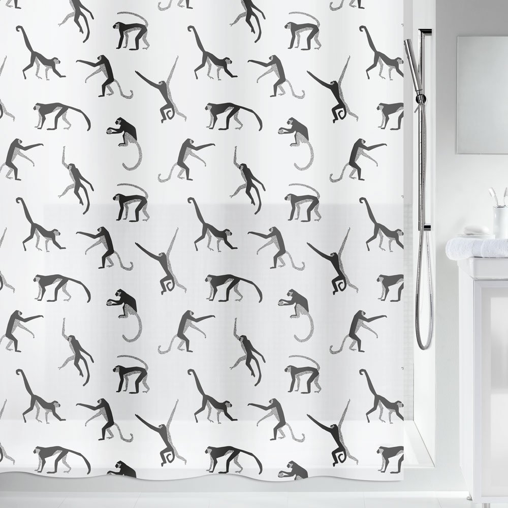Spirella Monkey Shower Curtain, Black/White