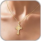Partm Cross Necklace for Women Dainty Cross Pendant Choker 14K Gold Plated Chunky CZ Diamond Cross Charm Necklace Hypoallergenic Delicate Faith Jewelry Religious Gift for Women