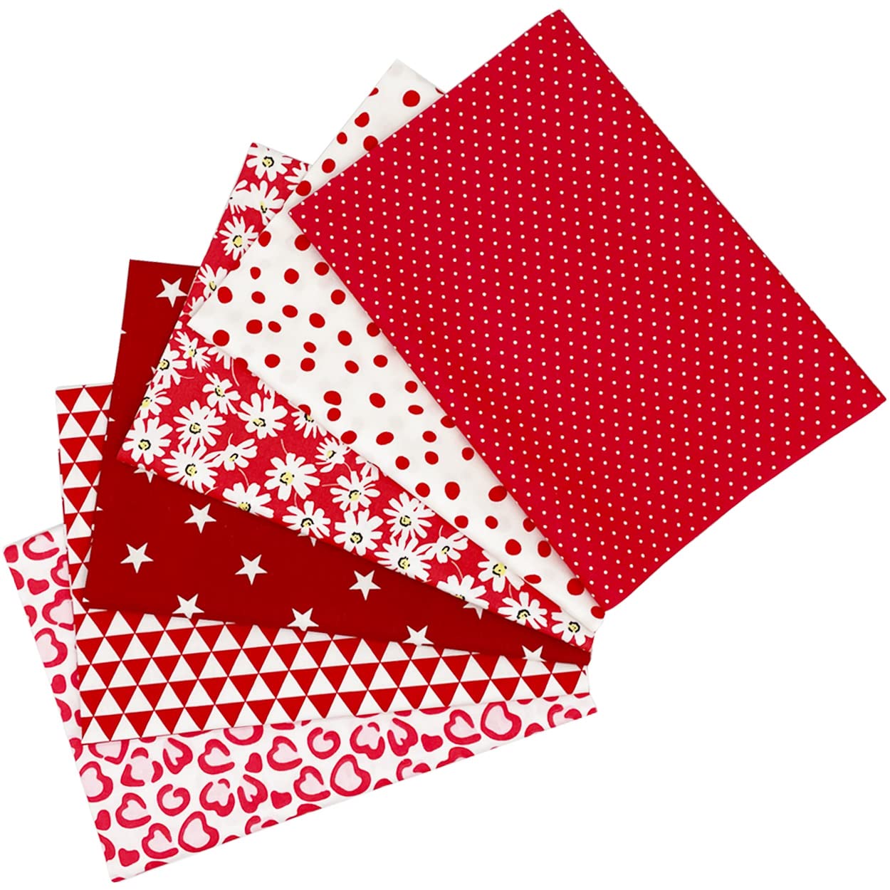 Jukway Pack of 6 Cotton Fabric by the Metre 50 x 50 cm Patchwork Fabrics Bundles for Sewing Quilting DIY Decoration Crafts Pure Cotton Fabric Printed Patterns Fabric Bundles (Red)