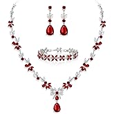 Crysdue Wedding Jewelry Set for Women, Floral Leaf Vine Teardrop Necklace Dangle Earrings Bracelet and Hair Comb, Cubic Zirconia Elegant Party Prom Jewellery for Bridal Bridesmaid