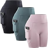 CADMUS 3 Pack High Waisted Workout Shorts for Women 8" Yoga Biker Shorts w Two Side Pockets