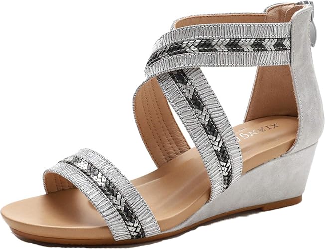 Amazon Ramemo オフィス サンダル レディース ウエッジソール 女性 ファスナー オープントゥ 5cmヒール 厚底 ナチュラル 屈曲 安定感 杏色 滑り止め 軽量 衝撃吸収 歩きやすい 疲れない 仕事 デイリー お出かけ リゾート トラベル プール Ramemo ファッションサンダル