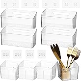 8 PCS Clear Cabinet Door Organizer Bins with Adhesive Hooks, Wall Mount Hanging Storage Baskets with Drain Holes, Plastic Under Sink Drawer Organizers for Bathroom, Kitchen, Pantry, Fridge