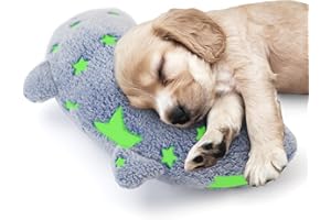 POMESEA Dog Calming Pillow Glow in The Dark, Soft U-Shaped Pet Pillows for Dogs & Cats, Machine Washable, Dog Neck Pillow, Joint Relief, Better Sleep (Medium, Blue)