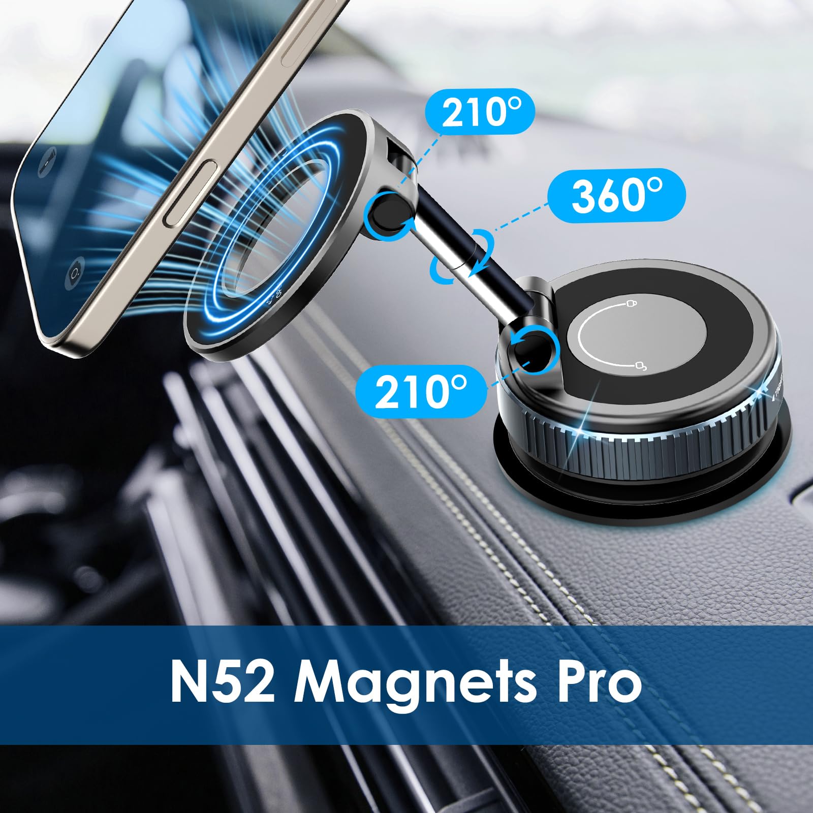 FBW Magnetic Phone Holder for Car, 2026 Model N52 Magnets Pro, 108 LBS Ultra Strong Suction, Ideal Gift for Drivers, Perfect Present for Car Lovers, Magnetic Compatible